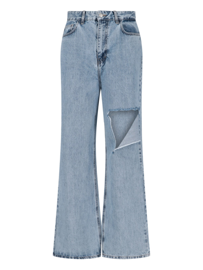 Shop Rokh Destroyed Detail Jeans In Azzurro