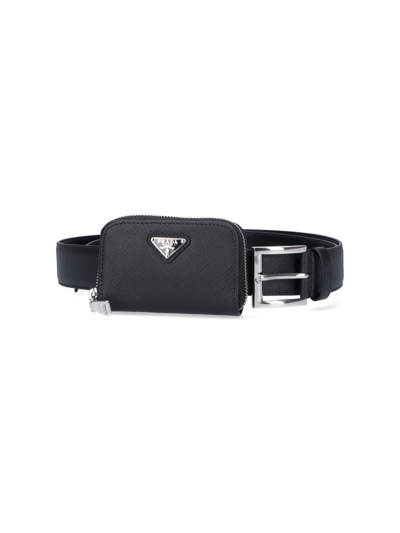 Shop Prada Logo Pouch Belt In Nero