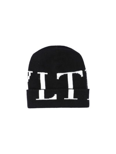 Shop Valentino 'vltn' Beanie In Nero