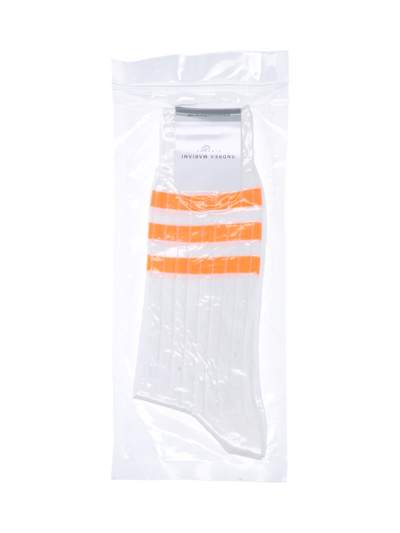 Shop Andrea Mariani "fluo Orange" Striped Socks In Bianco