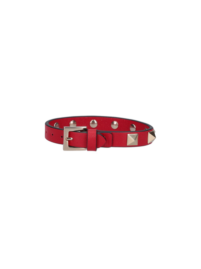 Shop Valentino 'rockstud' Bracelet In Rosso