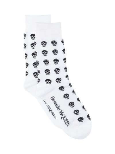 Shop Alexander Mcqueen 'skull' Socks In Bianco