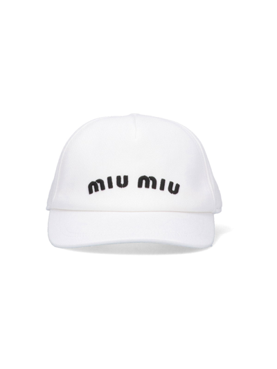 Shop Miu Miu Logo Baseball Cap In Bianco