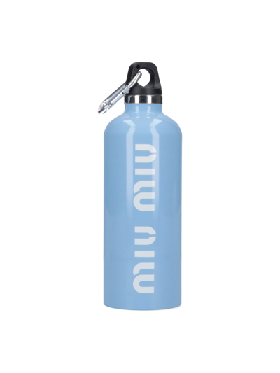 Shop Miu Miu Logo Water Bottle In Azzurro