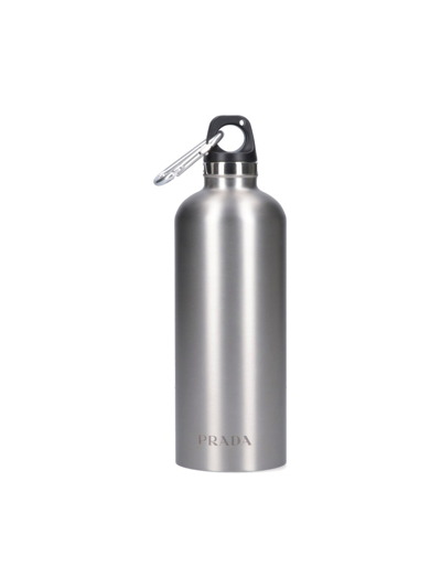 Shop Prada Logo Steel Water Bottle In Argento