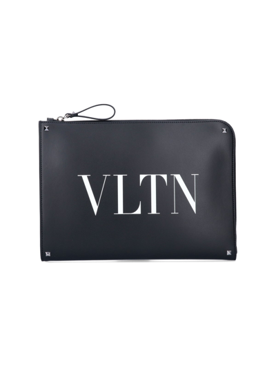 Shop Valentino "vltn" Pouch In Nero