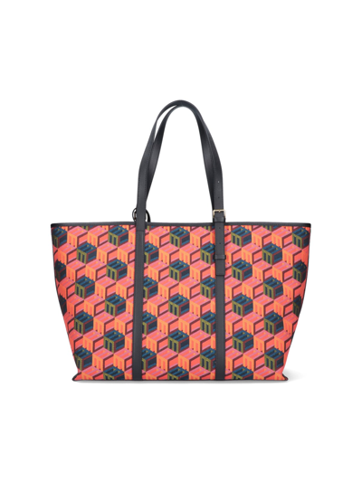 Shop Mcm 'cubic Monogram Jacquard' Shopper Bag In Rosso