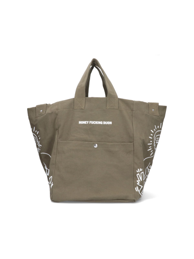 Shop Honey Fucking Dijon X Keith Haring Printed Tote Bag In Verde