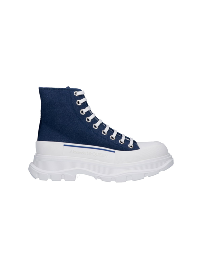 Shop Alexander Mcqueen 'tread Slick' Ankle Boots In Blu