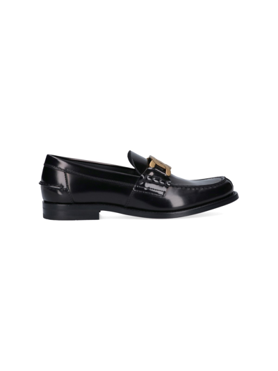 Shop Tod's Chain Buckle Loafers In Nero