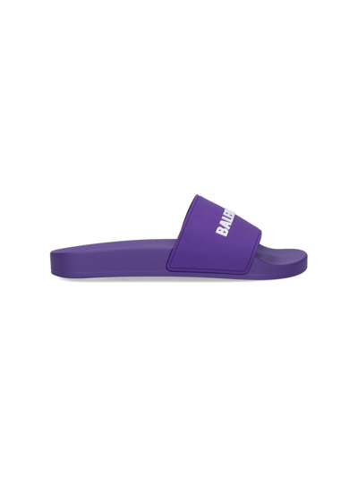 Shop Balenciaga Pool Slide Sandals In Viola