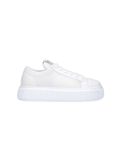Shop Miu Miu Mesh Sneakers With Platform In Bianco