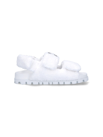 Shop Miu Miu 'terry' Sandals In Bianco