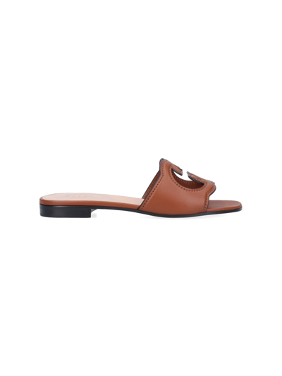 Shop Gucci Logo Slider Sandals In Marrone