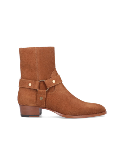 Shop Saint Laurent 'wyatt 40 Harness' Ankle Boots In Marrone