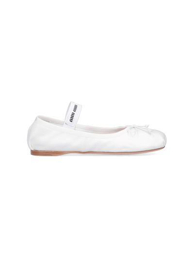 Shop Miu Miu Satin Ballerinas In Bianco