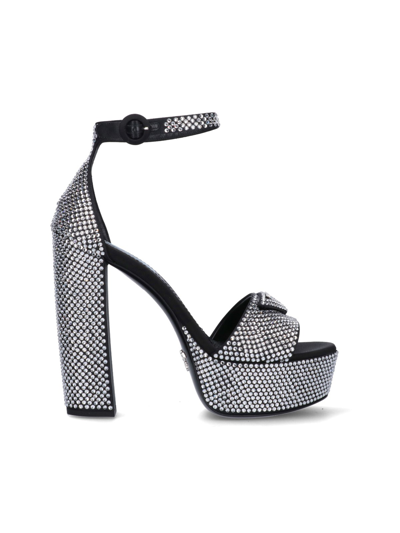 Shop Prada Crystals Platform Sandals In Argento