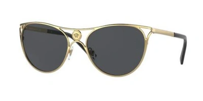 Shop Versace Dark Grey Cat Eye Ladies Sunglasses Ve2237 100287 57 In Dark / Gold / Grey