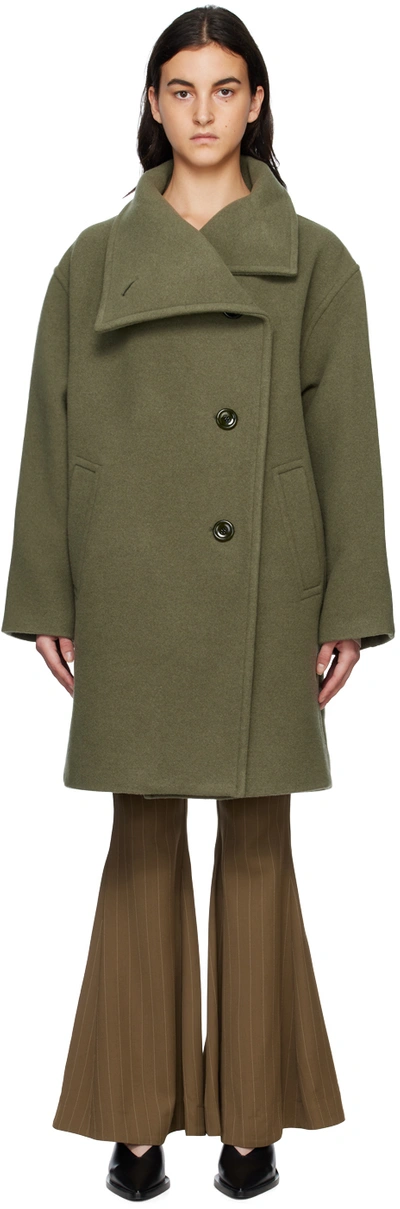 Shop Acne Studios Green Funnel Neck Coat In Hunter Green