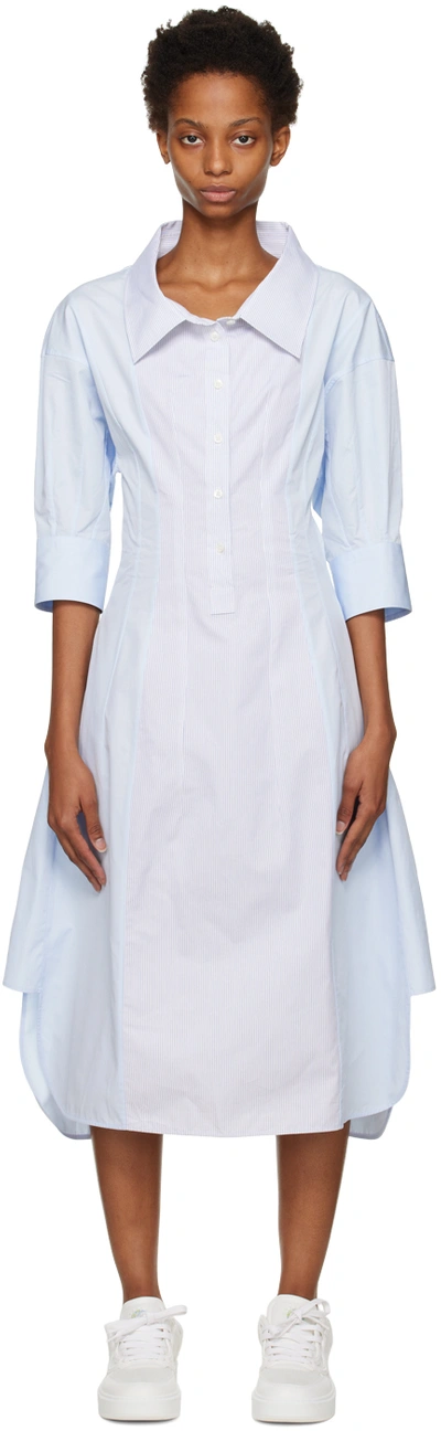 Stella Mccartney Cotton Poplin Midi Shirt Dress In 8519 White/blue