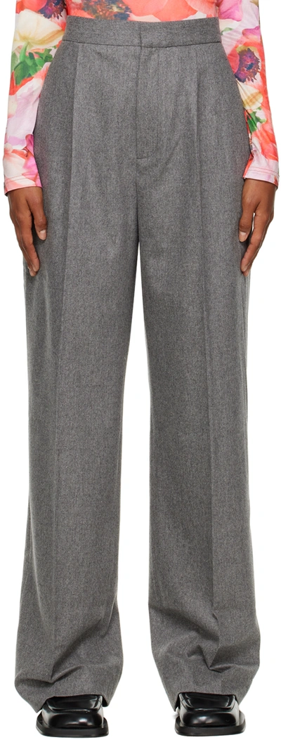 Shop Maria Mcmanus Gray Pleated Trousers In Med Grey