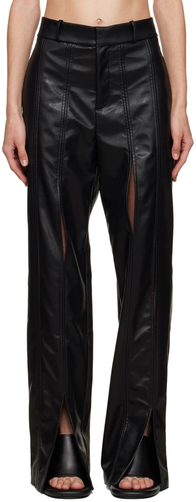 Shop Yuzefi Black Split Seam Faux-leather Trousers