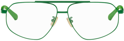 Shop Bottega Veneta Green Aviator Glasses In Green-green-transpar