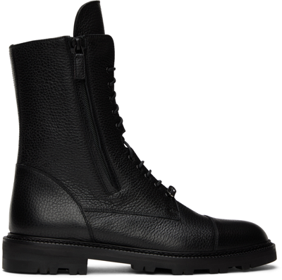 Shop Manolo Blahnik Black Lugato Combat Boots In Blck(0015) 0001