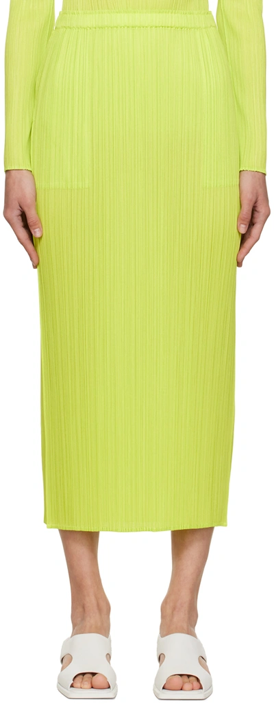 Shop Issey Miyake Green Basic Midi Skirt In 59 Yellow Green