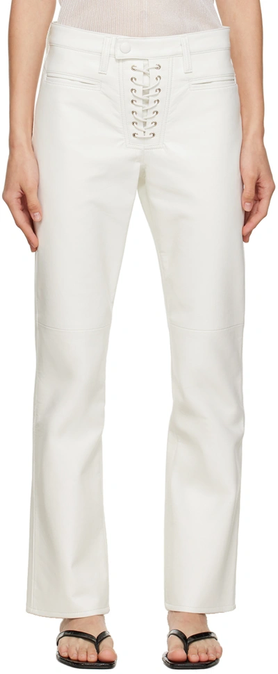 Shop Agolde White Finley Leather Trousers In Lace