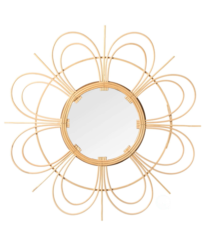 Shop Vintiquewise Decorative Flower Shape Woven Round Modern Hanging Wall Mirror In Natural
