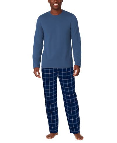 Shop Cuddl Duds Men's Cozy Lodge 2-pc. Solid French Terry Sweatshirt & Plaid Pajama Pants Set In Blue Plaid