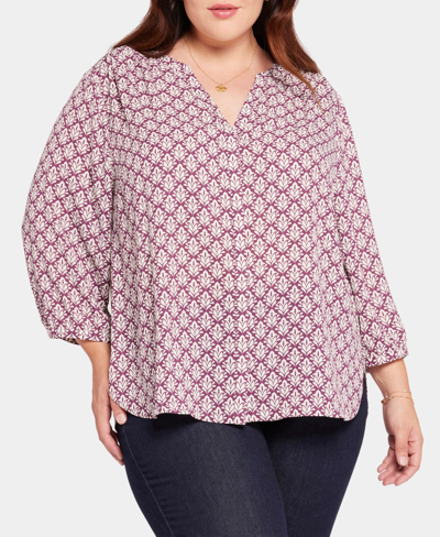 Shop Nydj Plus Size Pintuck 3/4 Sleeve Blouse In Poplar Glen