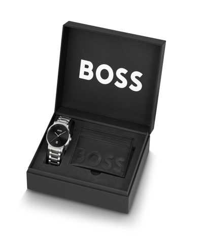 Shop Hugo Boss Men's Confidence Silver-tone Stainless Steel Bracelet Watch Set 2 Pieces, 42mm Women's Shoes