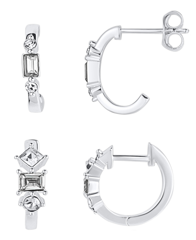 Shop And Now This 2 Pair Crystal In Fine Silver-plated Hoop Earring Set