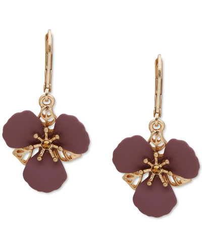 Shop Lonna & Lilly Gold-tone Crystal & Color Flower Drop Earrings In Wine