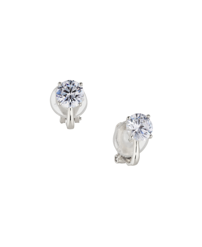 Eliot Danori Rhodium Plated Emerald Shape Clip Earrings, Created For Macy's In Rhodium Plated