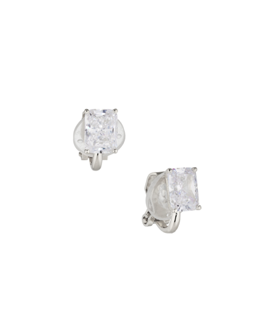 Eliot Danori Rhodium Plated Emerald Shape Clip Earrings, Created For Macy's In Rhodium Plated