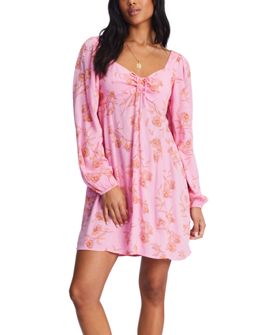 Shop Billabong Juniors' Crush On You Printed Crinkle Woven Mini Dress In Pink Skies