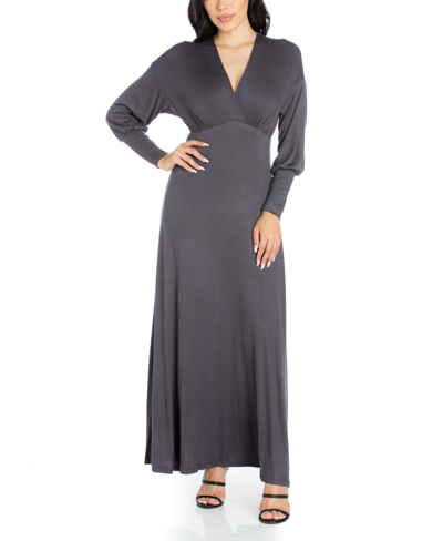 Shop 24seven Comfort Apparel Women's Formal Long Sleeve Maxi Dress In Charcoal