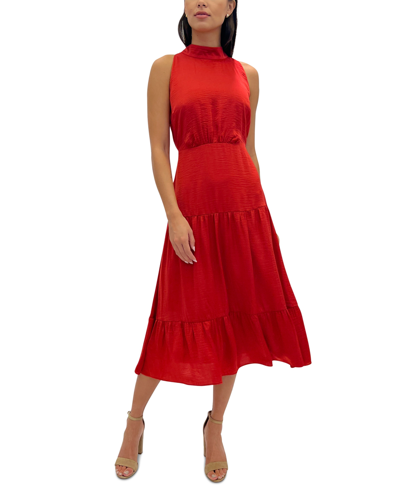 Shop Sam Edelman Women's High-neck Sleeveless Chiffon Dress In Red
