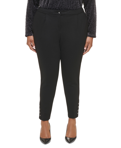 Shop Calvin Klein Plus Size Ponte Pleated Slim-leg Pants In Black