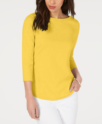 Shop Charter Club Women's Pima Cotton Boat-neck Top, Created For Macy's In Primrose Yellow