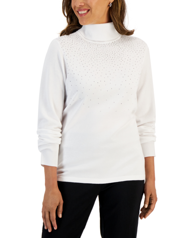 Karen Scott Women's Embellished Turtleneck Sweater, Created For Macy's In  Winter White | ModeSens