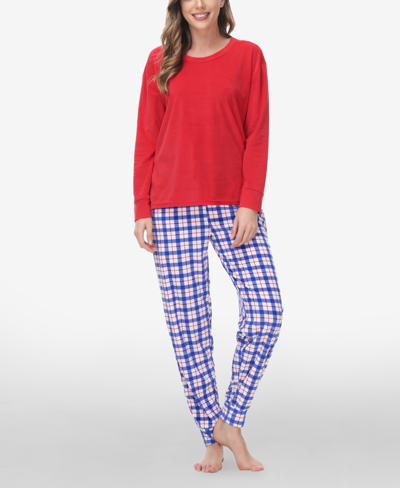 Shop Ink+ivy Women's Long Sleeve Crew Top With Jogger, Set Of 2 In Chilly Plaid