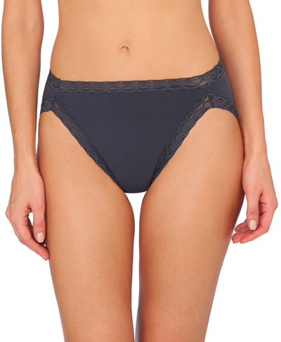 Shop Natori Bliss Lace-trim Cotton French-cut Brief Underwear 152058 In Ash Navy