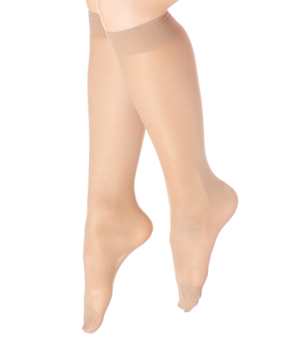 Shop Lechery Women's European Made Matte Silky Sheer 20 Denier 2 Pairs Of Knee-highs In Natural