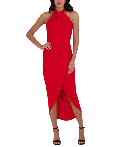 Shop Julia Jordan Knot-neck Tulip-hem Midi Dress In Red