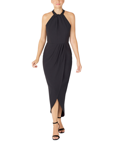 Shop Julia Jordan Knot-neck Tulip-hem Midi Dress In Black