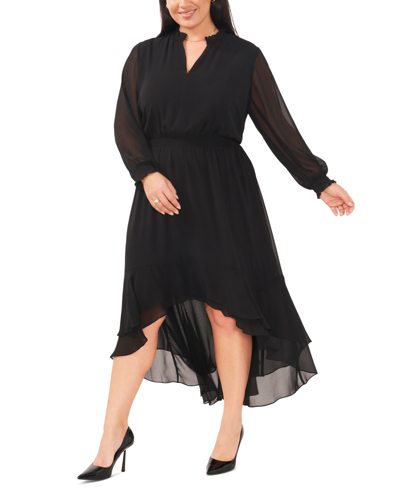 Shop Vince Camuto Plus Size Smocked-waist High-low Dress In Rich Black